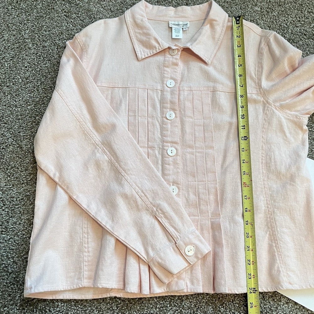 Linen Blend Button Up Shirt Sz L Pleated‎ Petal Pink Soft Girl Elevated Basic - Picture 8 of 13